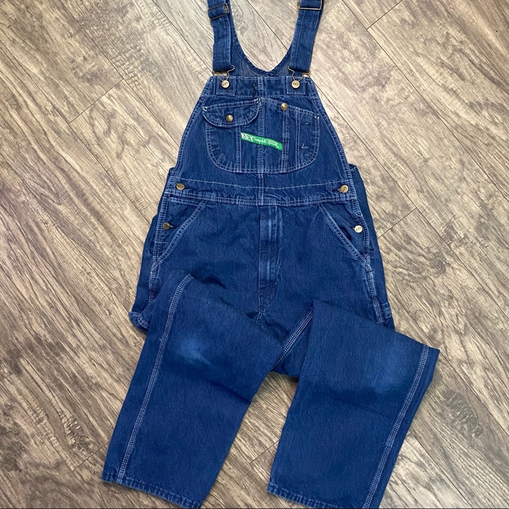 Vintage 90’s Key Imperial Men’s Indigo Blue Cotton Denim Bib Overalls Size 34x30